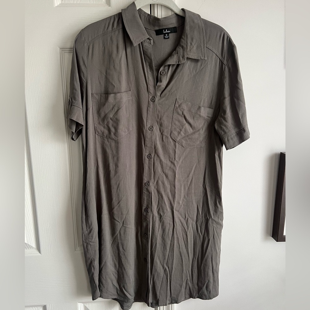 Lulus Gray Button-Up Shirt Dress Cover M